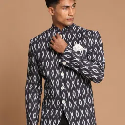 vastramay Men Ikat Print Slim Fit Bandhgala with Mandarin Collar image 1
