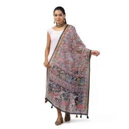 kaizen texo fab Women Kalamkari Print Dupatta with Tassels image 1
