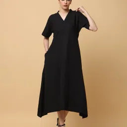 black & blah blah Women Striped A-Line Dress image 1