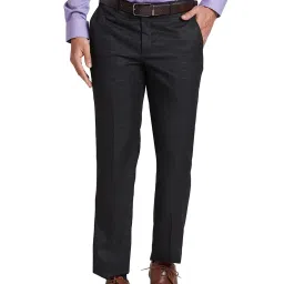 park avenue Men Checked Relaxed Fit Flat-Front Trousers image 1