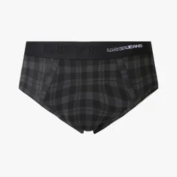 underjeans by spykar Checked Briefs with Brand Knit Waistband image 1