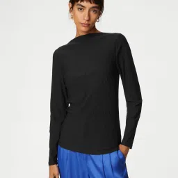 marks & spencer Women Jersey Plisse Slash-Neck Relaxed Fit Top image 1