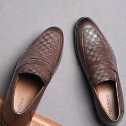 louis stitch Men Basket-Weave Pattern Penny Loafers image 1