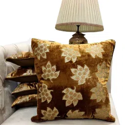 good vibes Set of 5 Leaf Print Velour Square Cushion Covers 16" x 16" image 1