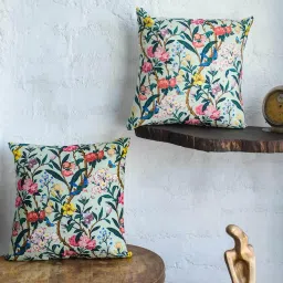 abstract india Floral Print Square-Shape Cushion Cover 16" x 16" image 1