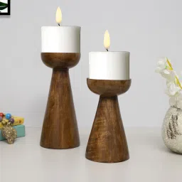 homesake Set of 2 Hand Crafted Wooden Candle Holders image 1