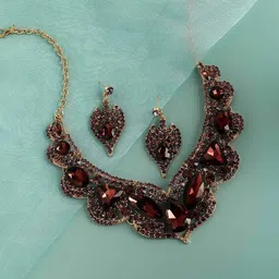 sohi Stone-Studded Necklace & Earrings Set image 1