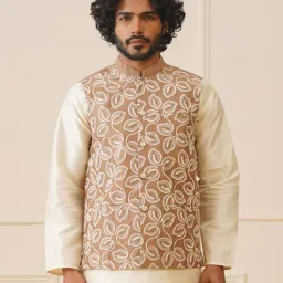 jompers Men Leaf Print Regular Fit Nehru Jacket image 1