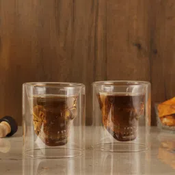 the decor mart Set of 2 Skull Whiskey Glasses image 1
