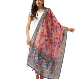 kaizen texo fab Women Kalamkari Print Dupatta with Tassels image 1