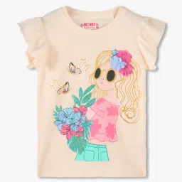 kg frendz Girls Graphic Print Regular Fit Crew-Neck T-Shirt image 1