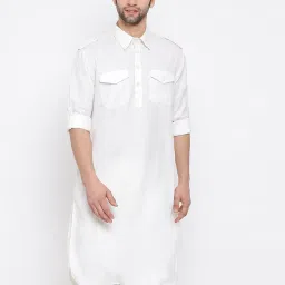 vastramay Long Kurta with Buttoned Patch Pockets image 1