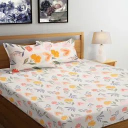 arrabi 210 GSM Floral Print Double Bedsheet with Pillow Covers image 1