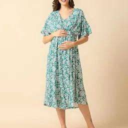 momtobe Women Floral Fit & Flare Dress with V-Neck image 1
