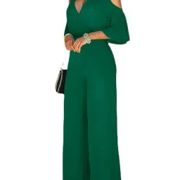 outzidr global Women V-Neck Jumpsuit with Waist Tie-Up image 1