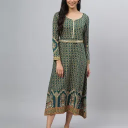 aurelia Printed A-Line Dress with Waist Tie-Up image 1