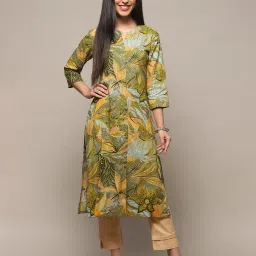 biba Green Rayon Straight Kurta image 1