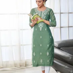 biba Women Embroidered Straight Kurta image 1