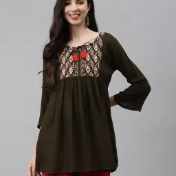 jc4u Embellished Straight Kurti with Round-Neck image 1