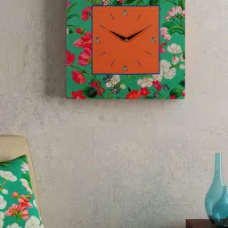 sej by nisha gupta Floral Print Square Shape Wall Clock image 1