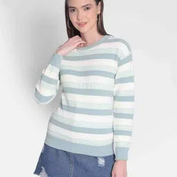 crimsoune club Women Striped Pullover with Round-Neck image 1
