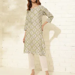 fabindia Women Floral Print Straight Kurta image 1