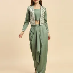 madhuram textiles Women Sequinned Embroidered Jacket Lehenga Set image 1