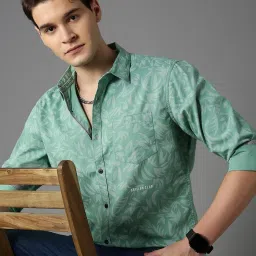 british club Leaf Print Slim Shirt with Patch Pocket image 1