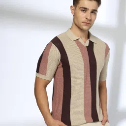 teamspirit Men Striped Regular Fit Polo T-Shirt image 1