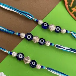 digital dress room Men Set of 3 Evil-Eye Beads Tie-Up Rakhis image 1