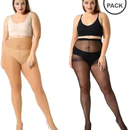 neska moda Women Pack of 2 High-Rise Sheer Stockings with Elasticated Waistband image 1