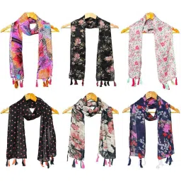 stole villa Pack of 6 Women Floral Print Scarves image 1