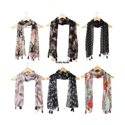 stole villa  Women Pack of 6 Chiffon Floral Scarf image 1