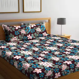 arrabi Floral Print Double Bedsheet with 2 Pillow Covers image 1