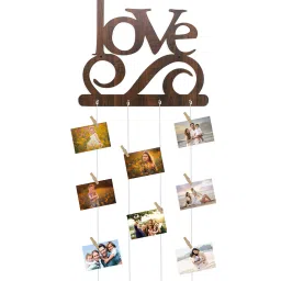 random Brown  Wooden Love  Photo Frame 8 - Picture Hanging Collage With Styling Board With -Rope & 8 Wooden Clips image 1