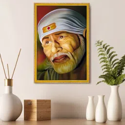 999store Lord Sai Baba Painting with Photo Frame image 1