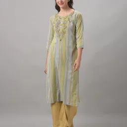 dollar Striped Straight Kurti with Embroidered Yoke image 1