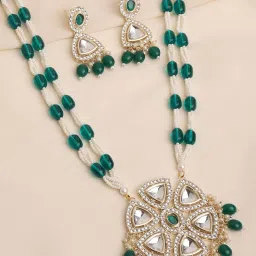 fabula Gold-Plated Stone-Studded Necklace & Earings Set image 1