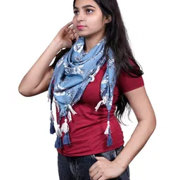 p-pracwal Women Animal Print Scarf with Tassels image 1