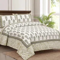 jaipur fabric 150 GSM Floral Print Double Bedsheet with Pillow Covers image 1