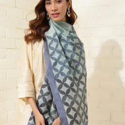 fabindia Geometric Print Silk Stole image 1