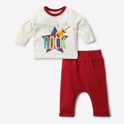 mini klub Typographic Print Cotton T-shirt with Pants image 1