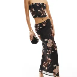 asos design Women Floral Mesh Low-Rise Midi Skirt image 1