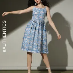 indie picks Sanganer Handblock Print Cotton Dress with Adjustable Strap image 1