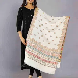 handicraft-palace Women Floral Woven Stole with Fringed Hem image 1
