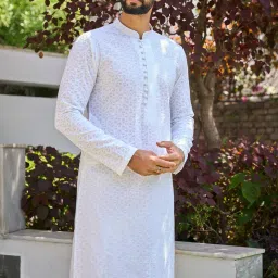 see designs Embroidered Long Kurta with Mandarin Collar image 1