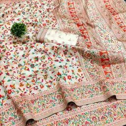 griva designer Women Floral Print Kashmiri Pashmina Silk Saree image 1