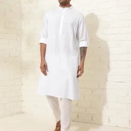 fabindia Men Relaxed Fit Long Kurta with Band Collar image 1
