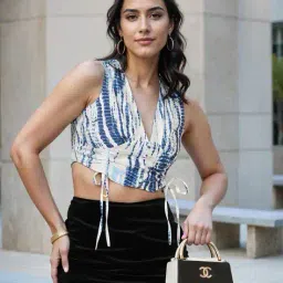 Shein Bold Tie & Dye Double Sided Tie Up Ruched Crop Top image 1