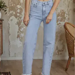 Shein Full Length Fixed Waist Frayed Hem Jeans-picture-31